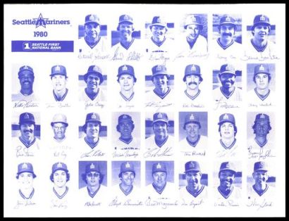 1980 Seattle First National Bank Seattle Mariners Roster Sheet